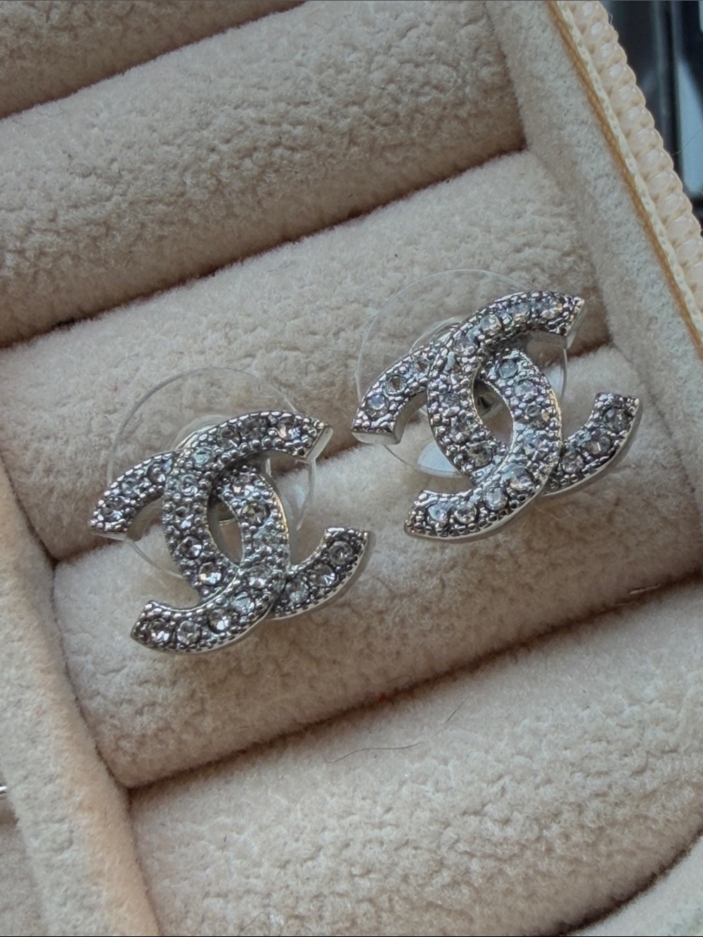Silver Crystal Logo Stud Earrings - Picture 3 of 3